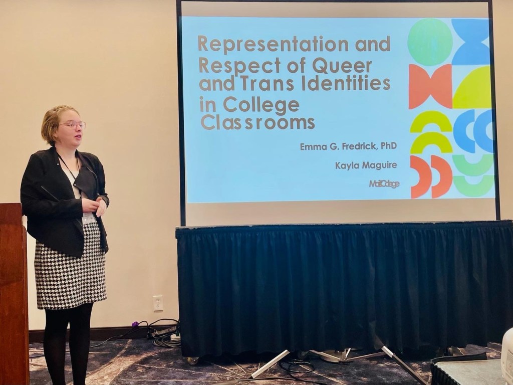 Dr. Fredrick is standing next to a presentation slide at EPA 2022